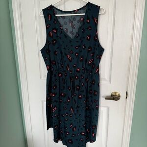 Shein Curve Women's Teal and Red Patterned Sleeveless Dress -Plus Size 1XL -NWOT